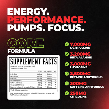 Wrecked Core - All-in-One Pre-Workout Supplement for Men & Women, Increase Energy, Focus & Pumps with L-Citrulline, Beta-Alanine, L-Tyrosine & More (30 Servings) - Blue Raspberry