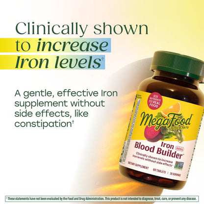 MegaFood Blood Builder Iron Supplement for Women & Men - Increase Iron Levels Without Side Effects - Combats Fatigue - Vitamin B12, Folic Acid & Vitamin C MegaFood