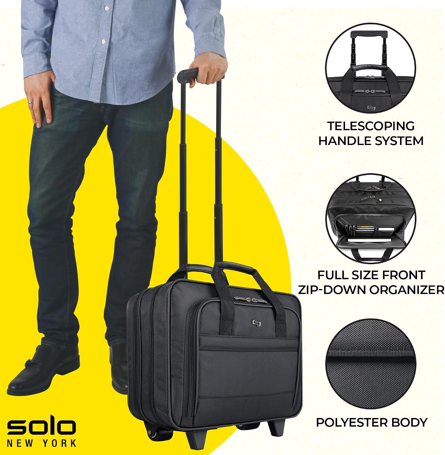 Solo New York Rolling Case with Wheels - Roller Laptop Bag, Wheeled Briefcase for Women & Men, Carry On Size for Travel, Fits 15.6" Computer - Carnegie, Black Gsupps Australia