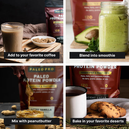 Paleo Pro 26G Beef Protein Powder - Grass Fed Protein Powder Isolate - Pure Animal Based Pastured & Cage-Free | Dairy & Gluten Free, Natural & Clean Proteins for Paleo & Keto - 15 Days Supply Vanilla Paleo Pro