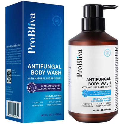 Antifungal Body Wash Treatment Soap – Antibacterial Wash for Jock Itch, Ringworm, Back Acne, Tinea & Foot Odor – Medicated Skin Relief Cleanser Gel with Tea Tree Oil & Tolnaftate for Men and Women ProBliva