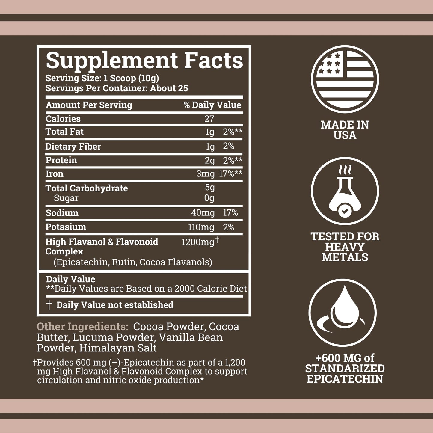 Black Forest High Flavanol Cocoa Powder (1200mg Flavanols & Flavonoids Supplements)10X More Flavanols (Epicatechin) Than Cocoa & 600mg of Epicatechin Supplement Black Forest
