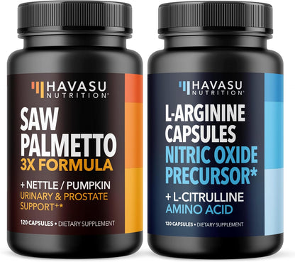Prostate Health and Nitric Oxide Support Bundle for Active Male Health | Saw Palmetto with Nettle and Pumpkin Capsules & L-Arginine with L-Citrulline Capsules, Bundle for Men, 60 Servings of Each Gsupps Australia