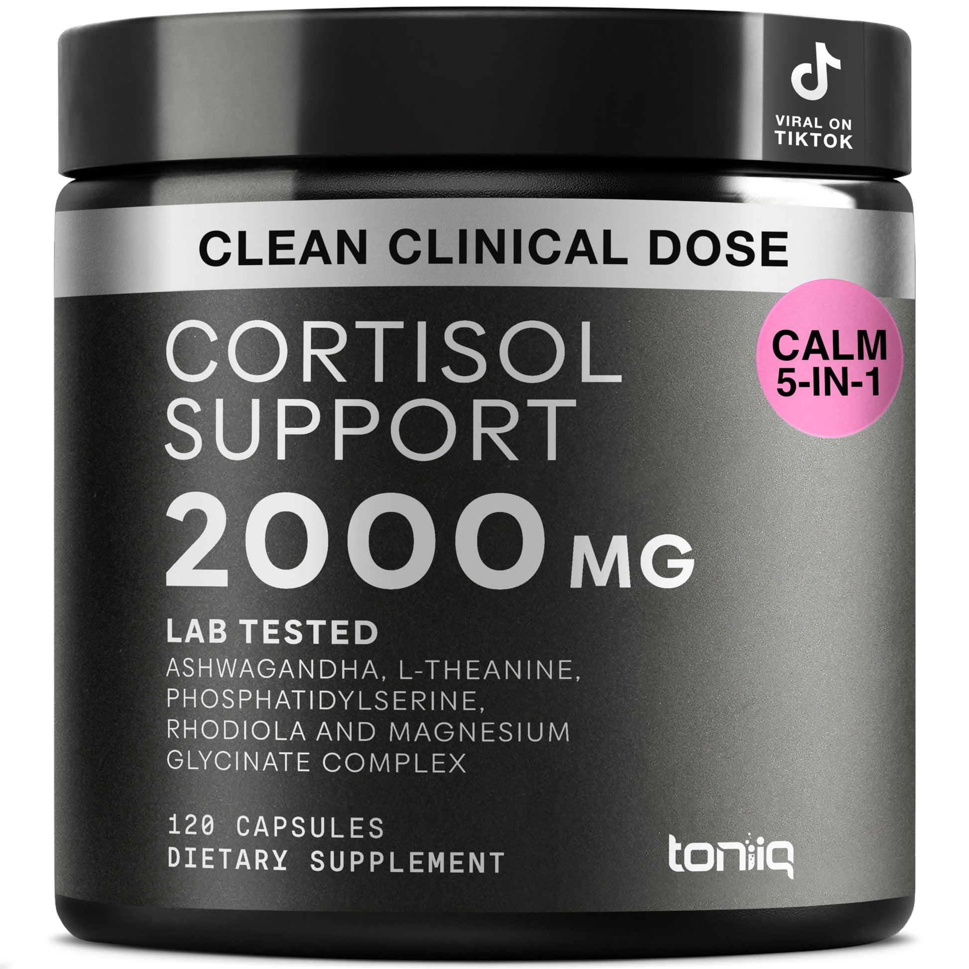 Cortisol Supplement for Women and Men — Calm, Balanced-Strength 5-in-1 Non-Drowsy, Third-Party Tested with Magnesium Glycinate, Ashwagandha, L-Theanine, Phosphatidylserine, Rhodiola — 120 Capsules Toniiq buy australia supplements
