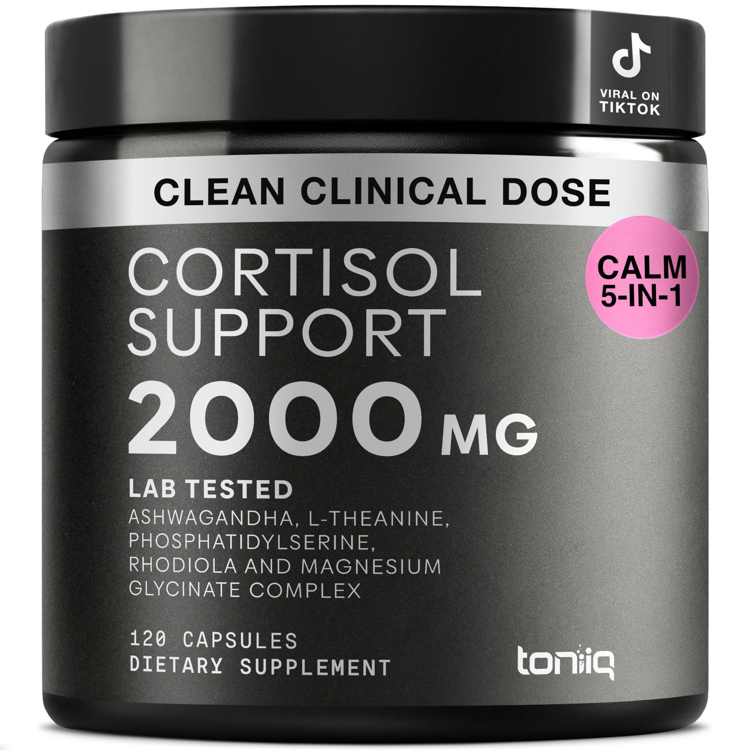 Cortisol Supplement for Women and Men — Calm, Balanced-Strength 5-in-1 Non-Drowsy, Third-Party Tested with Magnesium Glycinate, Ashwagandha, L-Theanine, Phosphatidylserine, Rhodiola — 120 Capsules Toniiq buy australia supplements