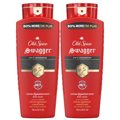 Old Spice Refreshing Body Wash for Men, 3X Defense, 24/7 Shower Fresh with Long Lasting Scent, Red Collection, Swagger with Cedarwood Scent, 24 oz (Pack of 2) Old Spice