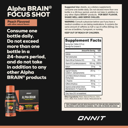ONNIT Alpha Brain Focus Shot, Tropical Flavor, Nootropic Dietary Supplement Drink that Supports Energy, Focus, and Mood, IGEN™ Non-GMO Tested, 2.5 fl oz, 6 Count