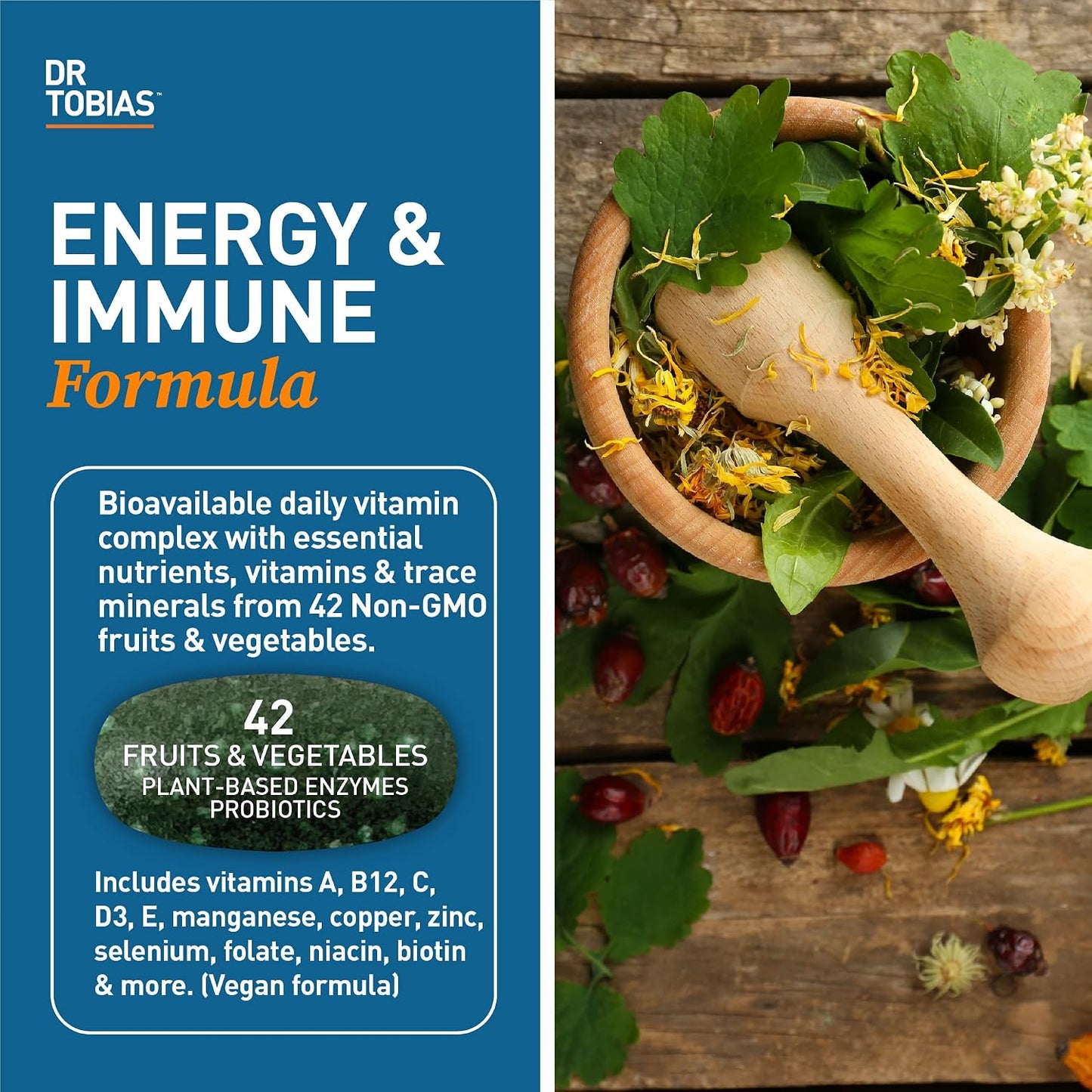 Dr. Tobias Adult Multivitamin & Turmeric Curcumin, Energy, Immune Health, Bone & Joint Support, Vegan, Non-GMO