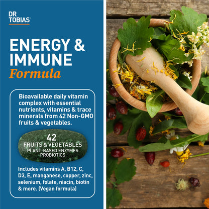 Dr. Tobias Adult Multivitamin for Women & Men - Immune Supporting Vitamins from 42 Fruits, Vegetables, Plus Probiotics, Vegan Multivitamins for Men & Women - Non-GMO (90 Tablets, 30 Servings)
