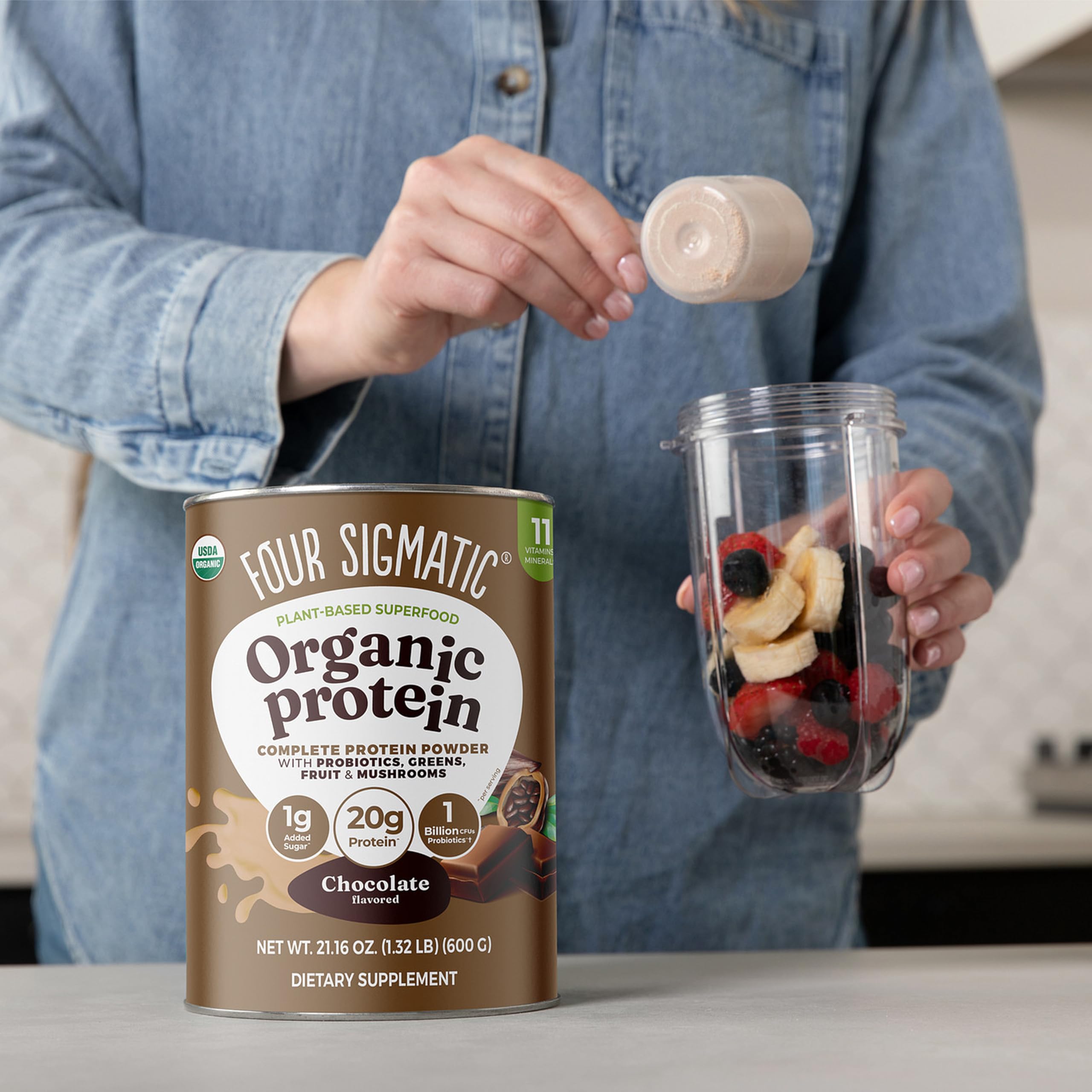 Four Sigmatic Organic Plant-Based Protein Powder | Clean Vegan Protein Elevated with Lion’s Mane, Chaga, Cordyceps and More for Brain Function and Immune Support | Creamy Cacao, 21.16 oz Four Sigmatic buy australia supplements