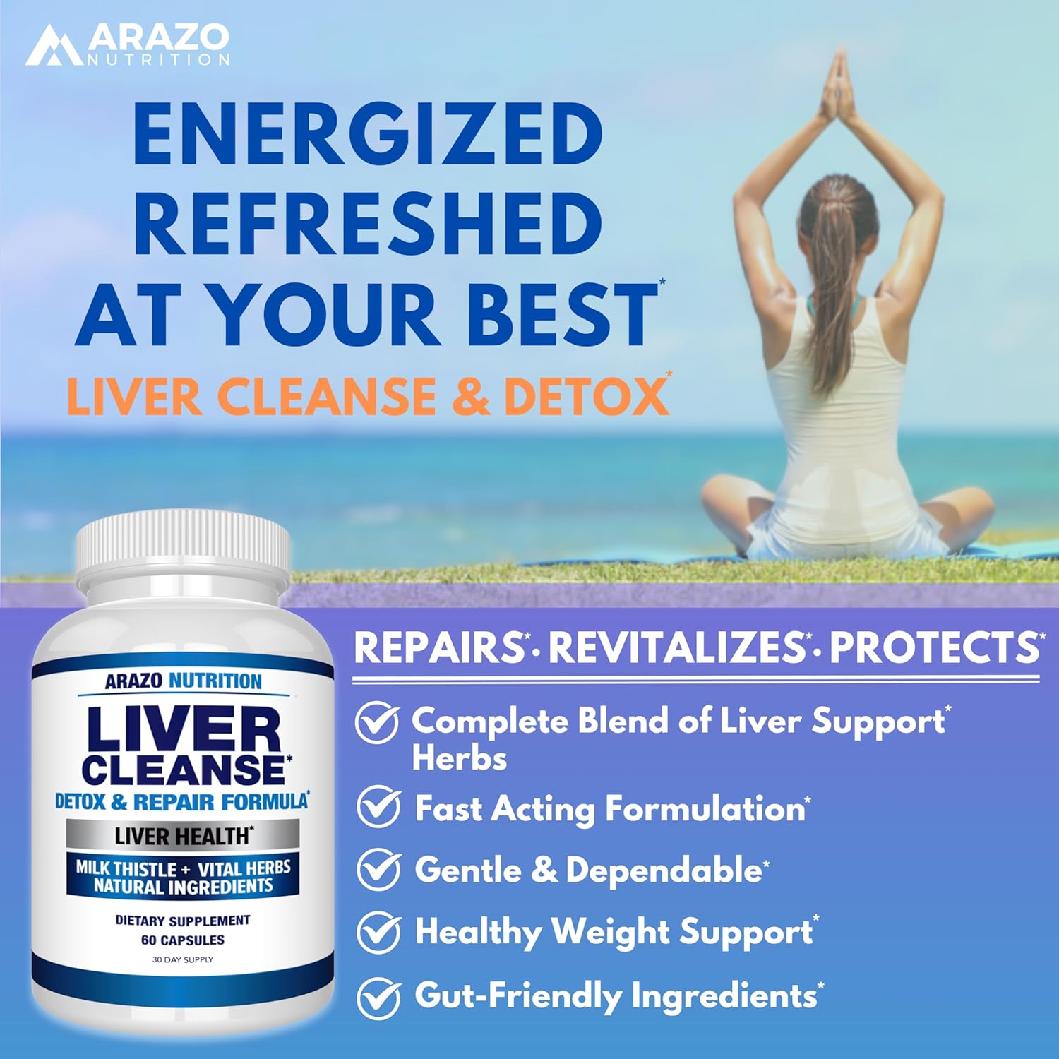 Arazo Nutrition Liver Cleanse Detox & Repair Formula – Milk Thistle Herbal Support Supplement: Silymarin, Beet, Artichoke, Dandelion, Chicory Root Gsupps Australia