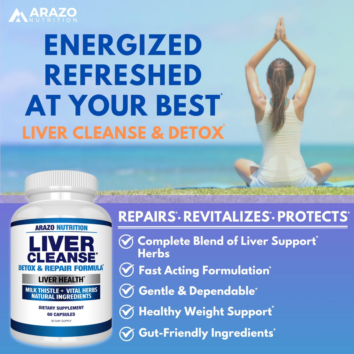 Arazo Nutrition Liver Cleanse Detox & Repair Formula – Milk Thistle Herbal Support Supplement: Silymarin, Beet Arazo Nutrition
