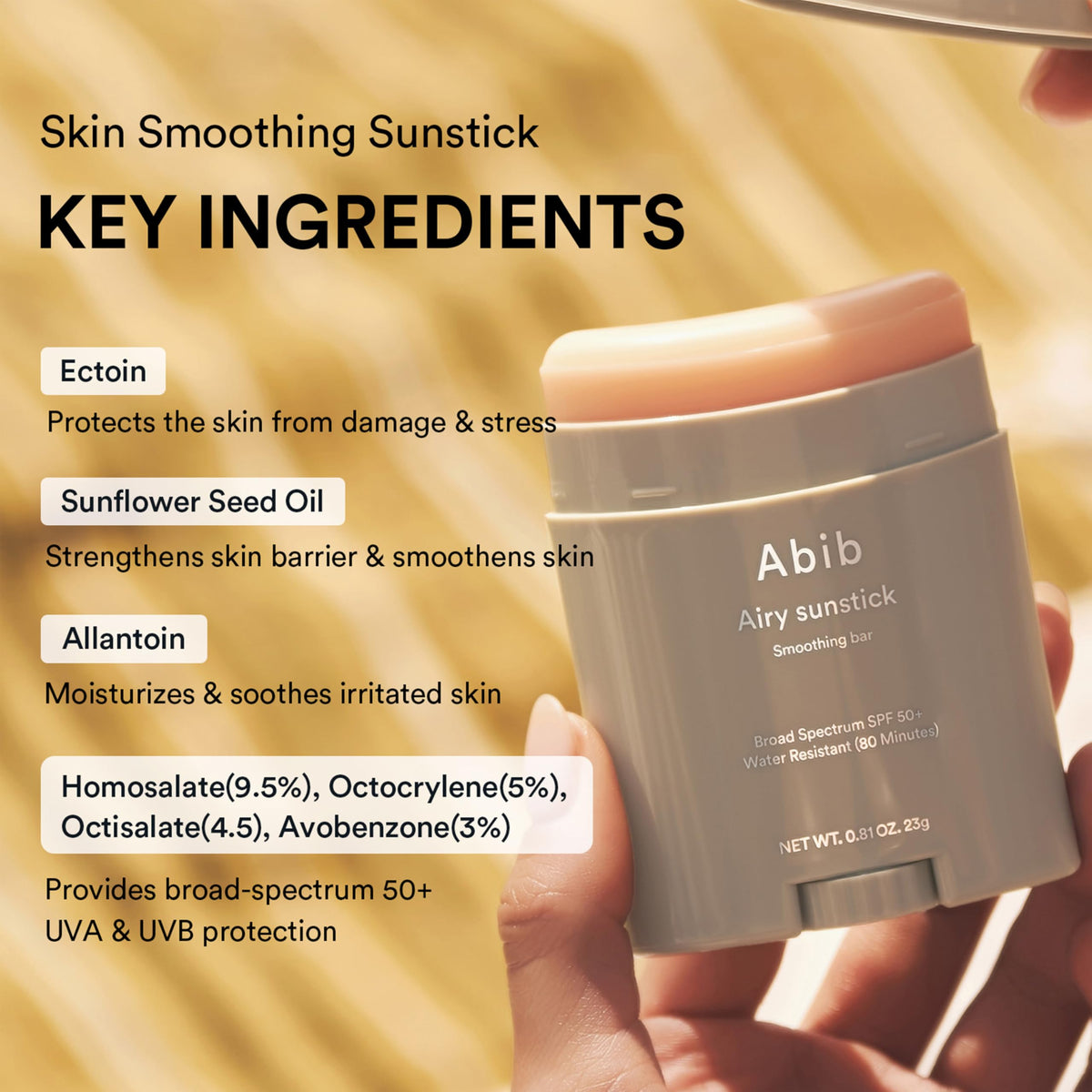 Abib Airy Sunstick Protection Bar SPF50+ Broad Spectrum, Semi-Matte Sunscreen Stick for Oily & Combination Skin, No White Cast, Water-Resistant, Korean Sunscreen, 0.81 oz / 23 g Abib