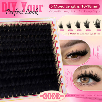 Volume Lash Clusters with Spiky Manga Lash Clusters 300D Eyelash Clusters 10-18MM Thick Wispy D Curl Cluster Eyelash Extensions 3D Fluffy Cluster Eyelash Extensions by FANXITON FANXITON