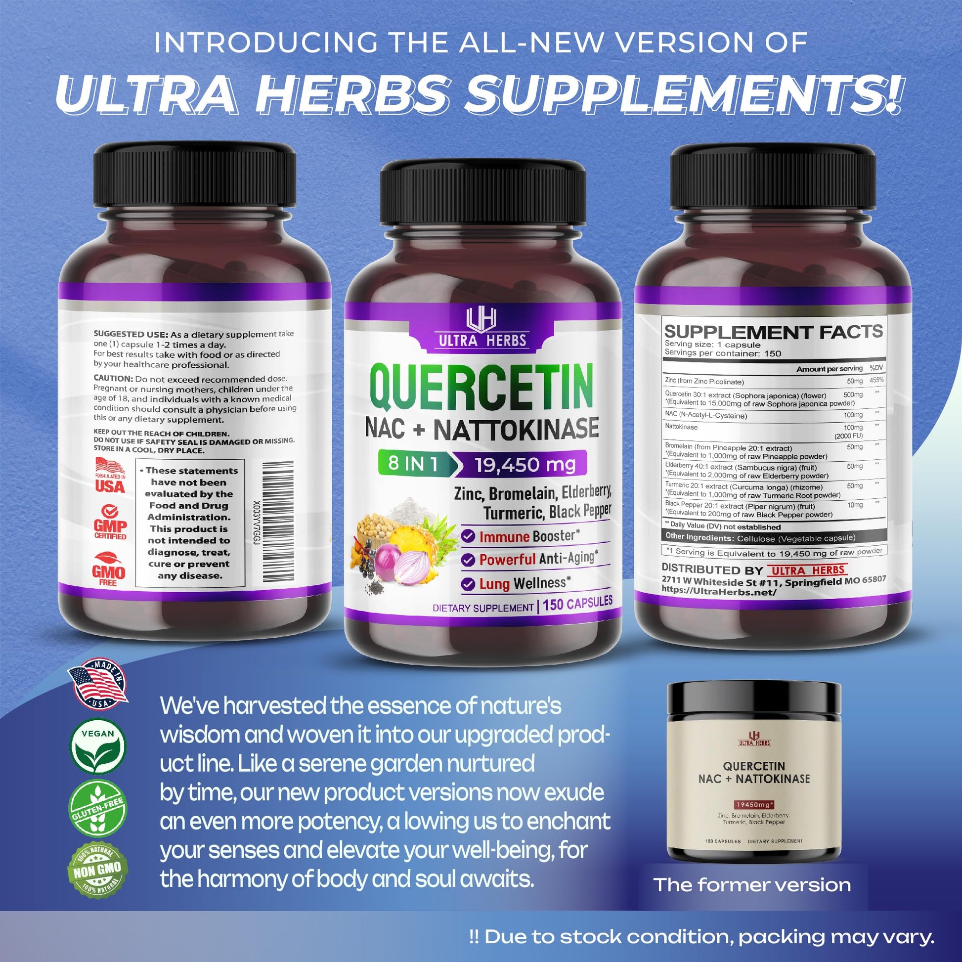 Quercetin 19,450mg 8 IN 1 with NAC, Nattokinase, Zinc, Bromelain, Elderberry, Turmeric ULTRA HERBS buy australia supplements