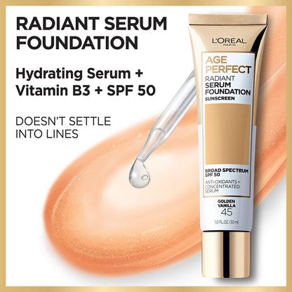 L'Oreal Paris Age Perfect Radiant Serum Foundation with SPF 50, Rose Ivory, 1 Ounce L'Oreal Paris