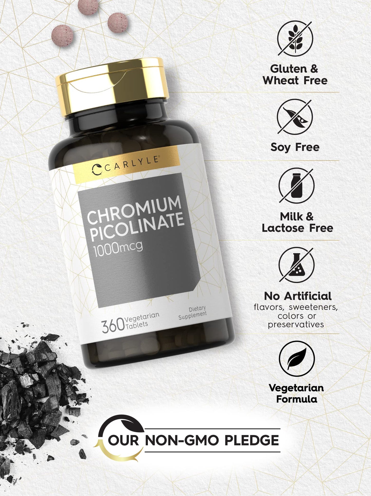 Carlyle Ultra Chromium Picolinate 1000mcg | 360 Tablets | Vegetarian, Non-GMO, Gluten Free Carlyle