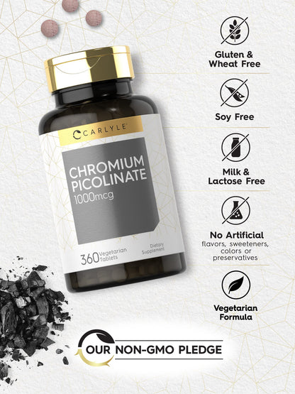 Carlyle Ultra Chromium Picolinate 1000mcg | 360 Tablets | Vegetarian, Non-GMO, Gluten Free Carlyle