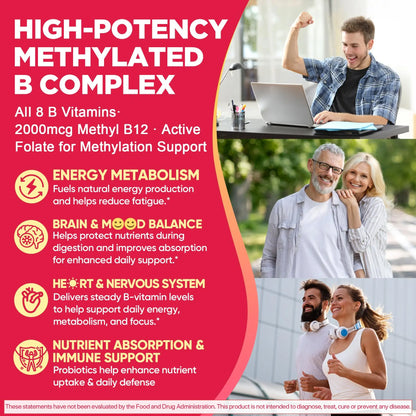 Methylated Vitamin B Complex Gummies for Women & Men, High Dose 2000 mcg Methyl B12, Liposomal Super All B Vitamins Methylfolate, B1, B2, B3, B5, B6, B7, Vitamin C, Nextdia