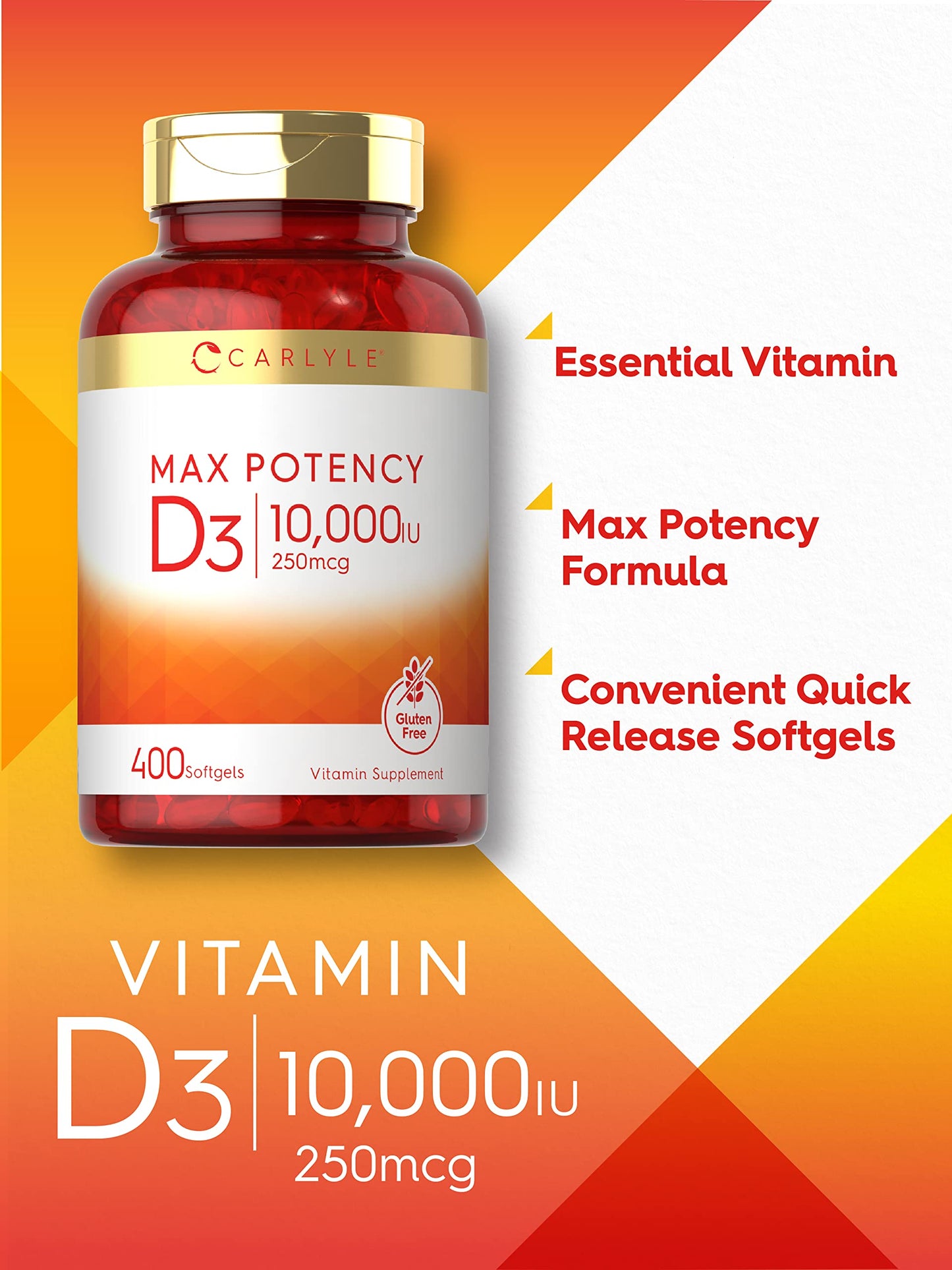 Carlyle Vitamin D 10000 IU 400 Softgels | Value Size | Max Potency | Non-GMO, Gluten Free Supplement Carlyle