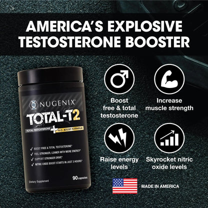 Nugenix Total-T2 - Nitric Oxide Booster for Men, Tesnor, S7, ElevATP, Tongkat, Citrulline, Nitric Oxide and Testosterone Supplement for Men (90 Count) Nugenix