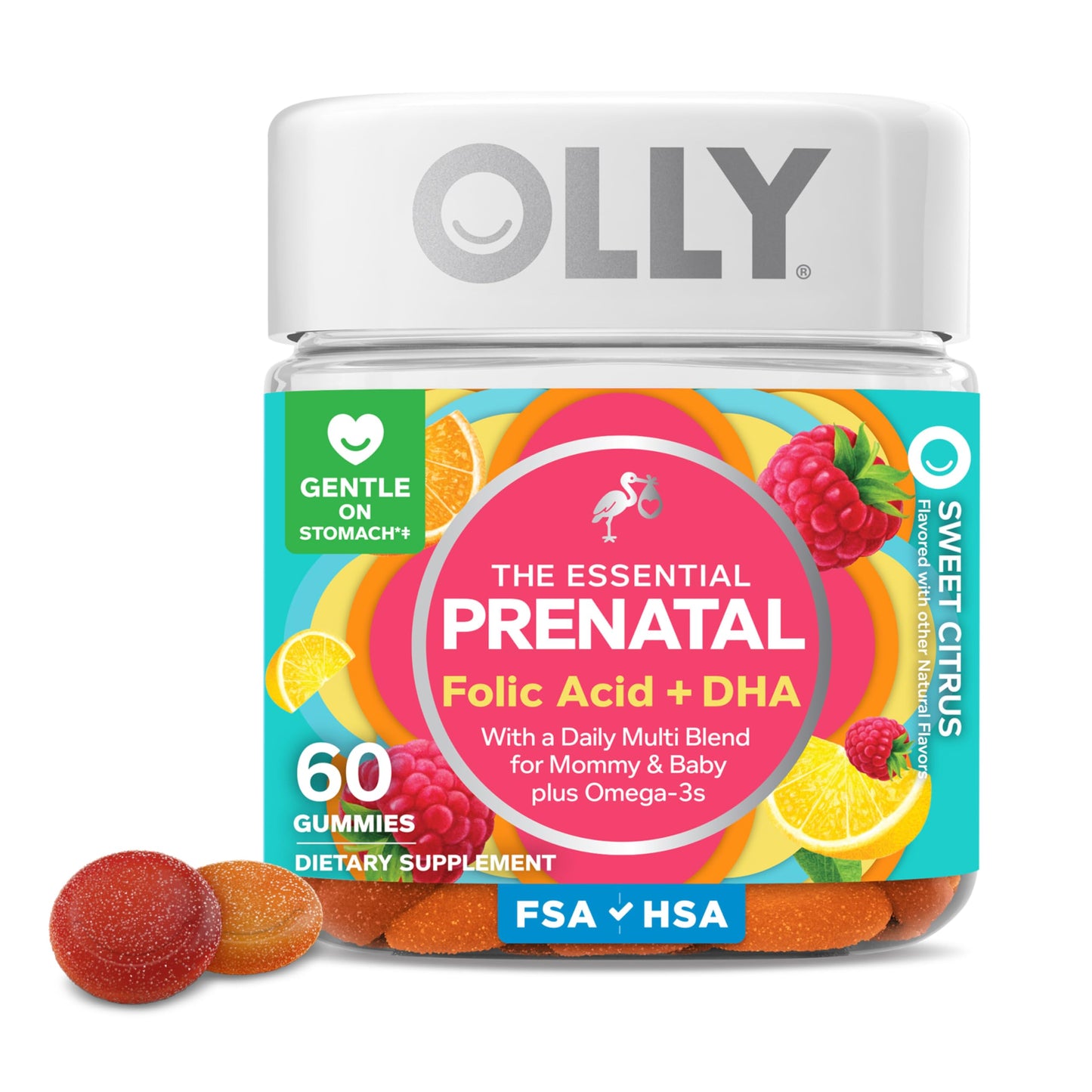 OLLY Prenatal Multivitamin Gummy, Supports Healthy Growth and Brain Development, Folic Acid, Vitamin D, Omega 3 DHA, Chewable Supplement OLLY