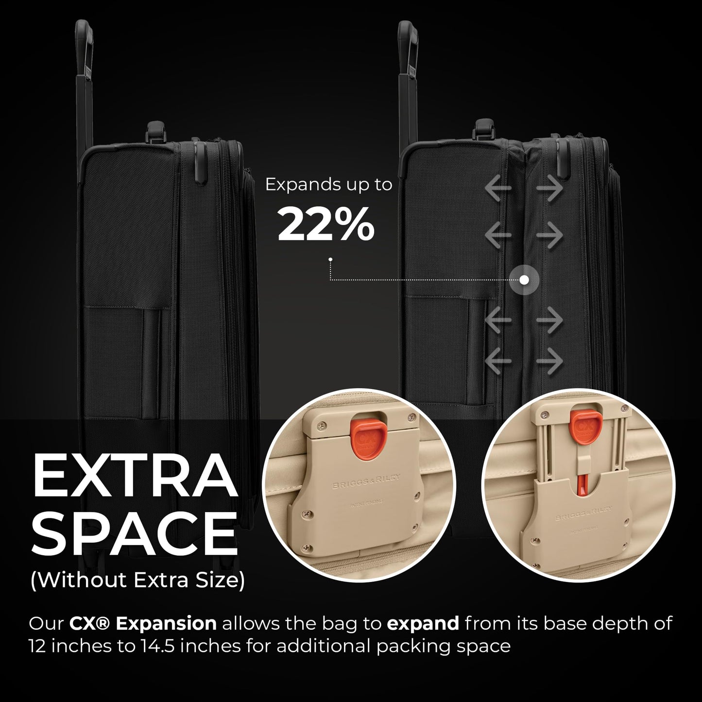 Briggs & Riley Essential 22" Carry On Expandable Spinner - Luggage for Travel, Suitcases with Wheels, Softside Rolling Bag for Men & Women, Self-Repairing Zipper - Baseline Collection, Black Gsupps Australia