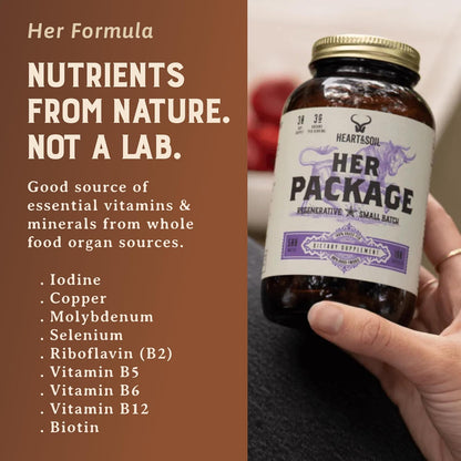 HEART & SOIL – Her Package – 100% Grass Fed & Finished Ovary, Uterus, Liver, & Kidney – Helps Maintain Hormone Balance & Reproductive Wellness - Menstrual & Menopause Support – 180 Capsules