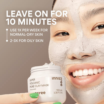 Innisfree Super Volcanic Clay Mask, Premium Korean Skincare with AHA and Natural Clusters for Deep Pore Detox, Gentle Exfoliation, Oil Control innisfree