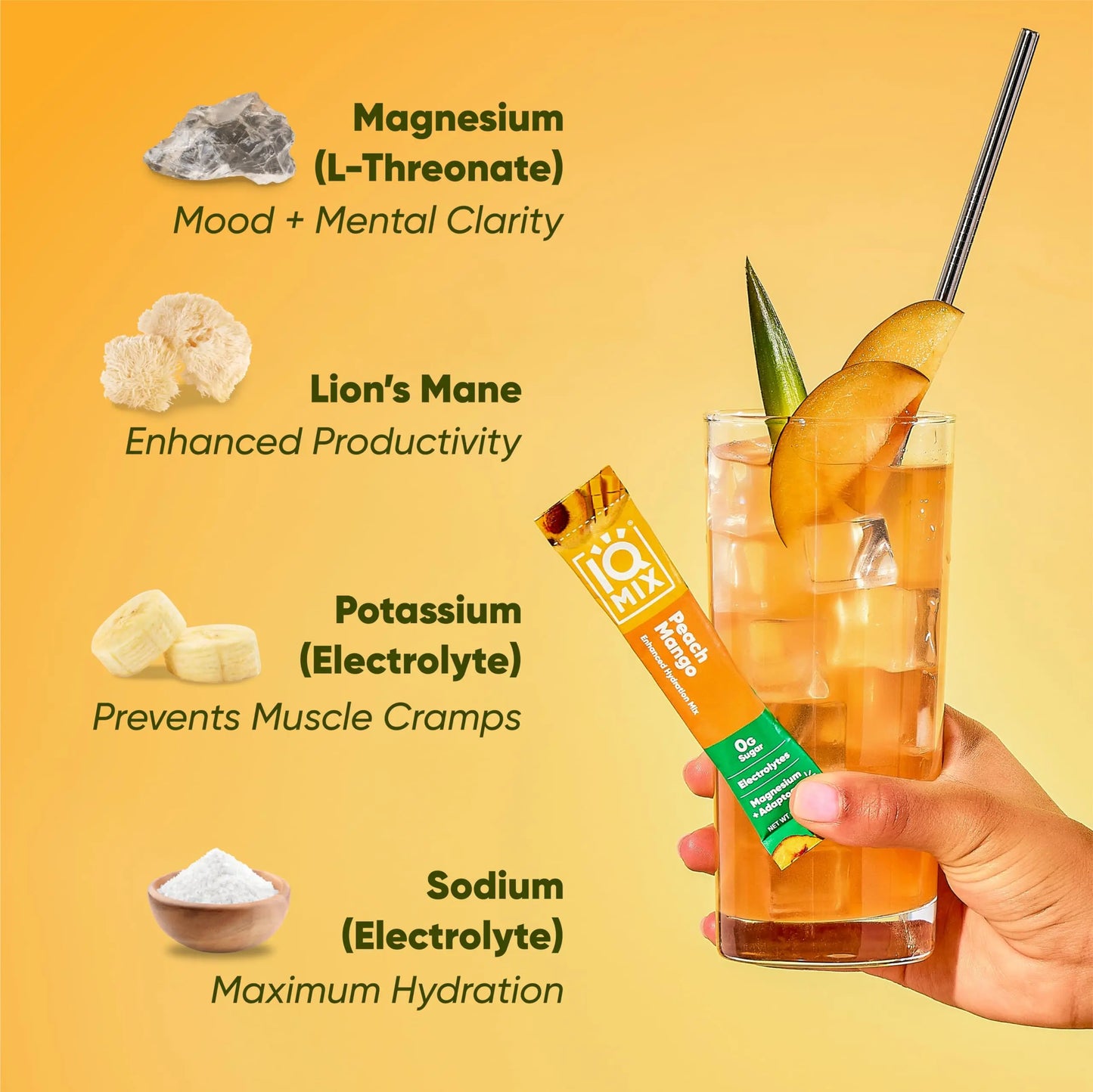 IQMIX Hydration Electrolyte Powder – 4-in-1 Formula for Hydration, Mental Clarity, Mood and Recovery – Sugar-Free Drink Mix, Keto, Magnesium L-Threonate IQBAR