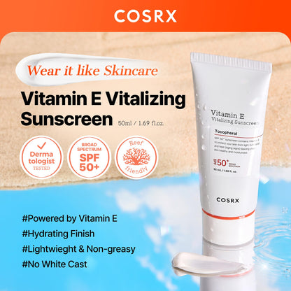 COSRX Vitamin E Sunscreen SPF 50, Natural Glow, for Oily Skin, 1.69 fl oz COSRX
