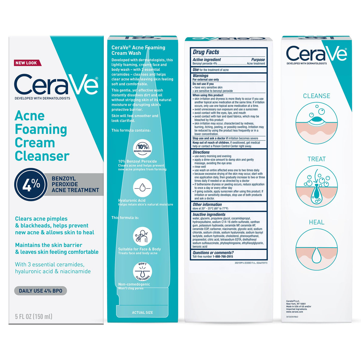 CeraVe Foaming Acne Cream Cleanser, Face Wash with 4% Benzoyl Peroxide, 5oz CeraVe
