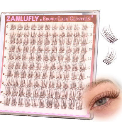 Brown Lash Clusters Natural Eyelash Clusters Invisible Band Brown Lash Extension C Curly Dark Brown Wispy Lash Extension DIY Individual Eyelash Extension by zanlufly zanlufly