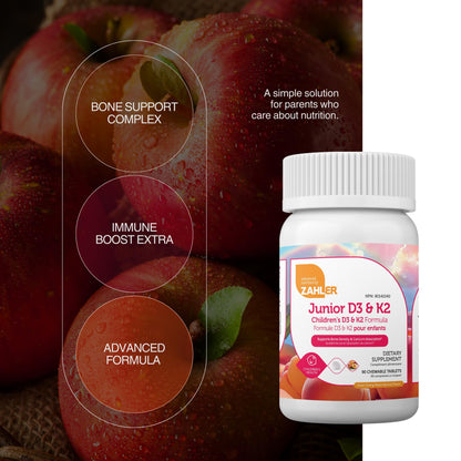 Zahler - Junior Vitamin D3 + K2 Chewable Tablets for Kids| Vitamin D for Kids 2000 IU | Delicious Vitamin D K2 Chews to Support Healthy Bones & Teeth Zahler
