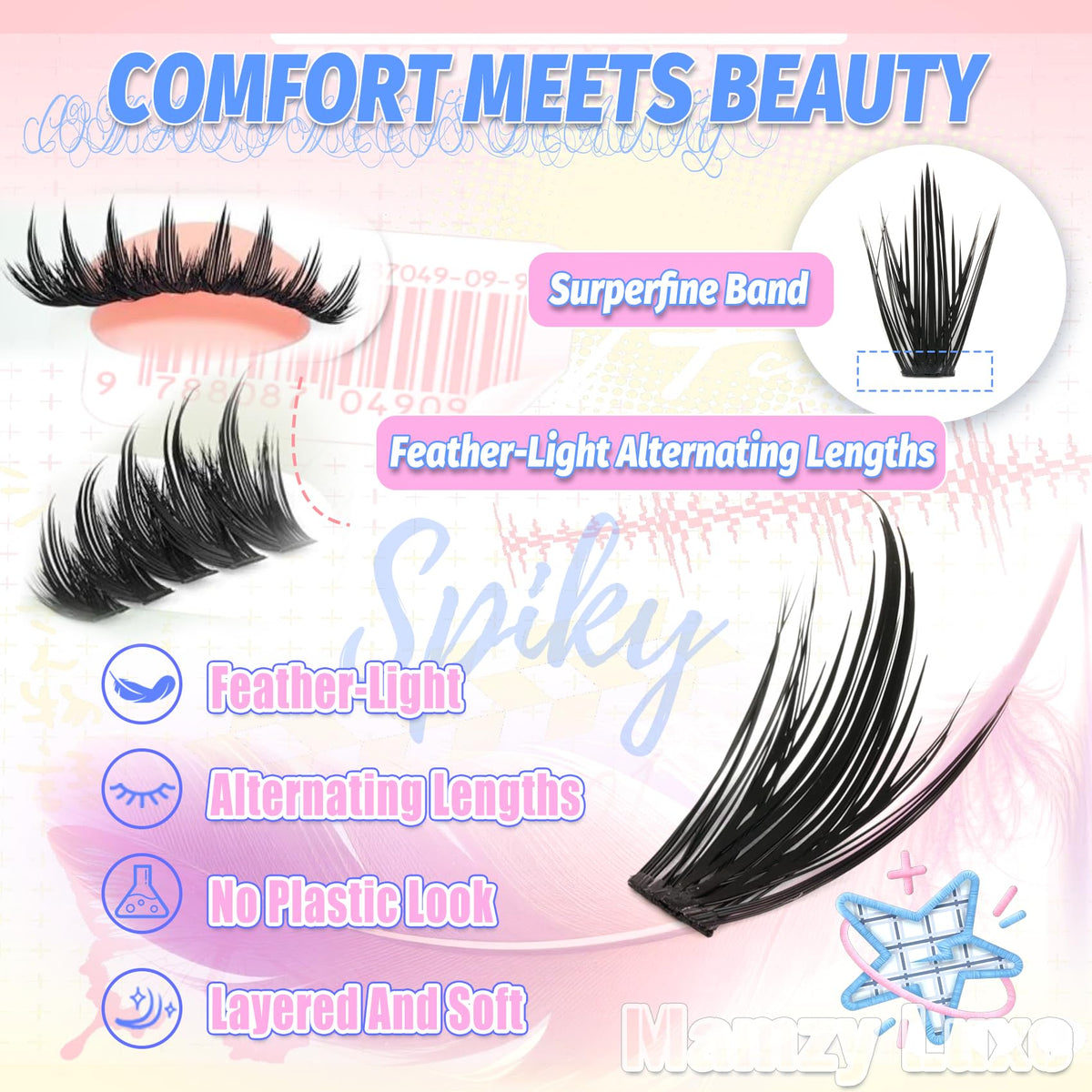 Manga Lash Clusters With Spikes Wispy Eyelashes Natural Cluster Eyelash Extensions 300Pcs False Lashes Clusters D-Curly 8-16MM Individual Lashes Extension DIY Waterproof Daily Anime Eye Lash Clusters Mamzy Luxe