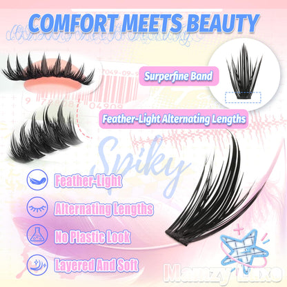 Manga Lash Clusters With Spikes Wispy Eyelashes Natural Cluster Eyelash Extensions 300Pcs False Lashes Clusters D-Curly 8-16MM Individual Lashes Extension DIY Waterproof Daily Anime Eye Lash Clusters Mamzy Luxe