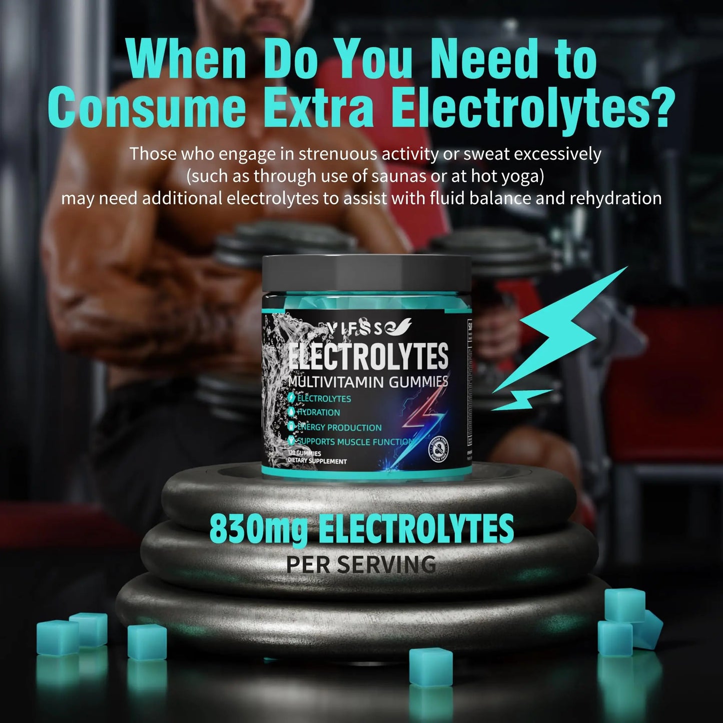 VIFSSG Electrolytes Gummies No Sugar, 120 Chewable Electrolyte Gummies with 6 Electrolytes for Runners and Endurance Sports, Refreshing Blue Raspberry, Hydration Electrolyte Chews, 1 Pack VIFSSG