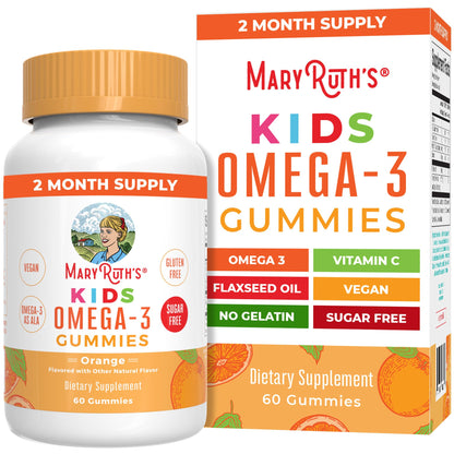 MARYRUTH'S Vegan Omega 3 Gummies for Kids 2+, 2 Month Supply, Sugar Free, Omega 3 Supplement with Vitamin C, Flaxseed Oil, Immune Support MARYRUTH'S