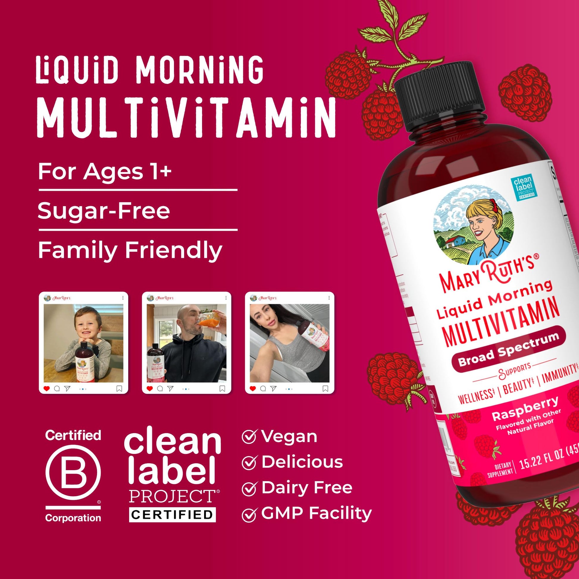 MARYRUTH'S Multivitamin for Women, Men & Kids | Liquid Morning Multivitamin | Vitamin A C D E B6 B12 Biotin Zinc | Beauty | Vegan | Non-GMO | Gluten Free | 15 Servings MARYRUTH'S buy australia supplements