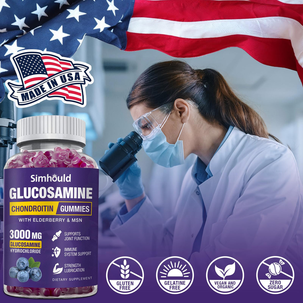 Simhould 2 Packs Glucosamine Chondroitin Gummies - 3000MG Extra Strength Joint Support Supplement with MSM & Elderberry, Flexibility, Antioxidant Immune Support Simhould