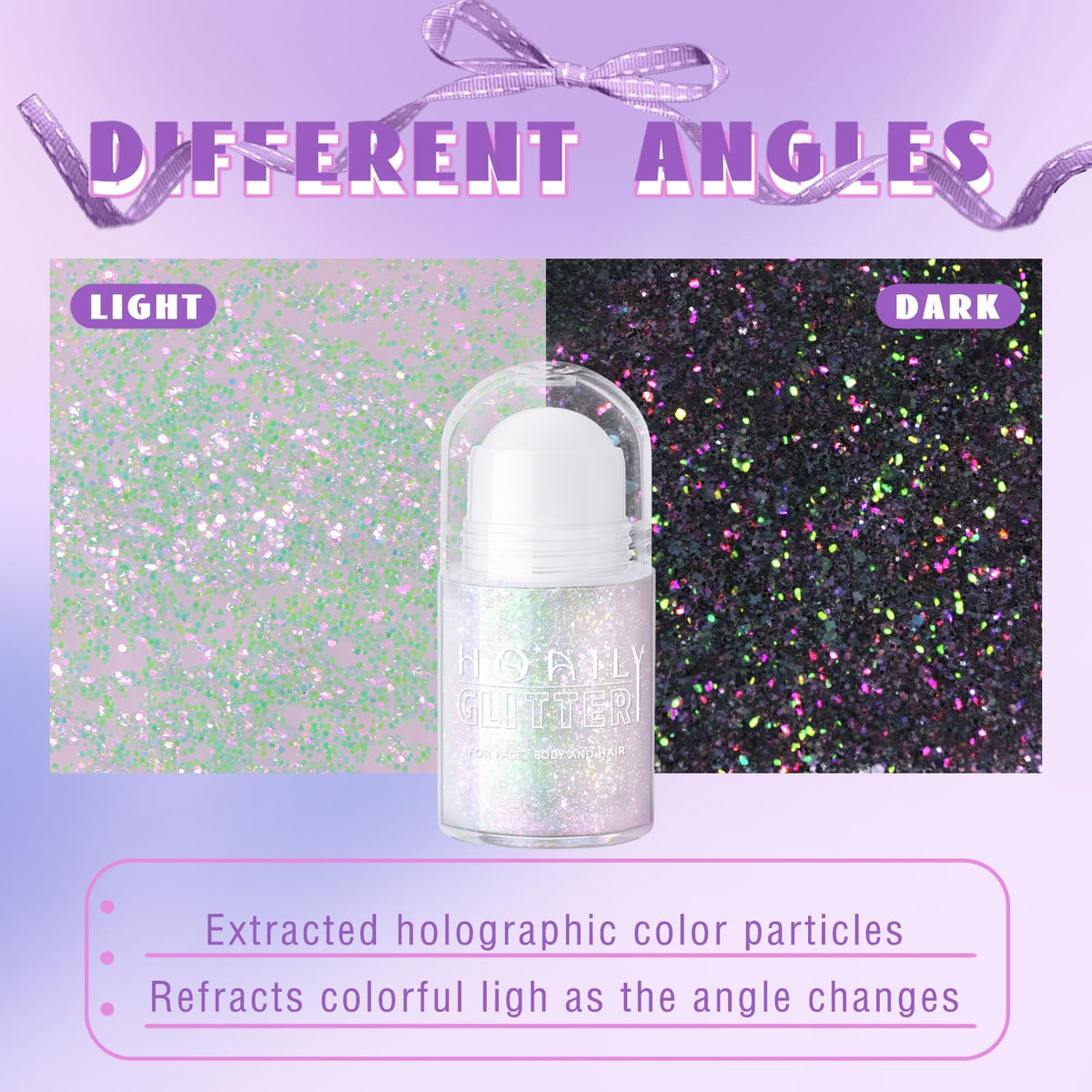 HOSAILY Roll-on Holographic Body Glitter Gel for Face Hair, Chameleon Color Changing Glitter Gel Under Light, Chunky Mermaid Sequins Festival Party Rave Accessories Shimmer Makeup (Sparkling Pink) HOSAILY