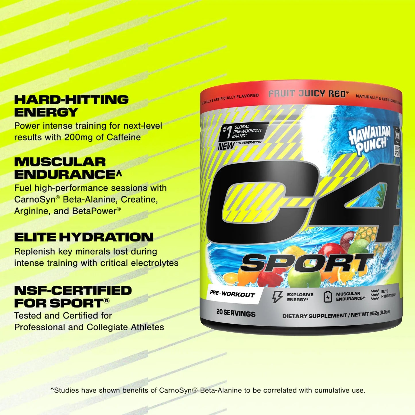 C4 Sport Pre Workout Powder - NSF Certified for Sport - Elite Hydration - 200mg Caffeine + Creatine + Beta-Alanine - Electrolytes and Energy Supplement C4
