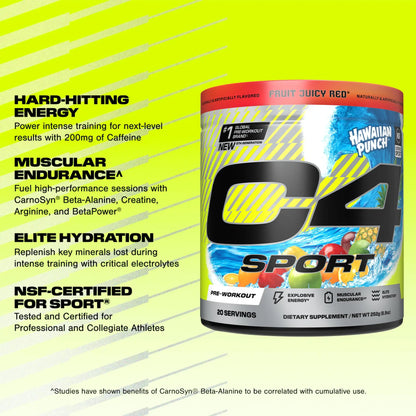 C4 Sport Pre Workout Powder - NSF Certified for Sport - Elite Hydration - 200mg Caffeine + Creatine + Beta-Alanine - Electrolytes and Energy Supplement C4