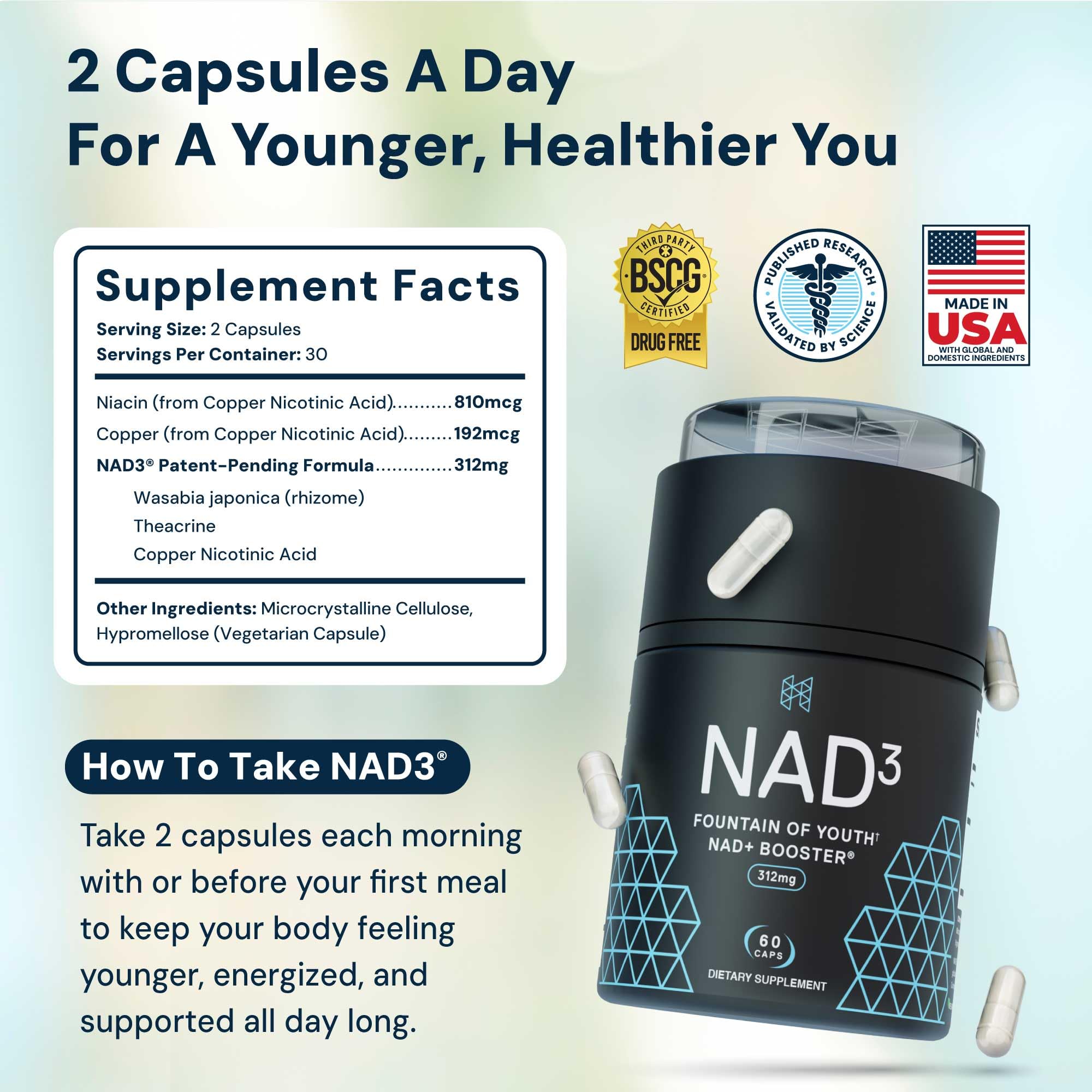 HPN NAD3 Clinical NAD+ Booster, Cellular Health & Natural Energy - NAD Supplement for Healthy Aging, Metabolic Support, NRF2 & Longevity, Nicotinamide Riboside & NMN Alternative, 60ct, 30-Day Supply HPN buy australia supplements
