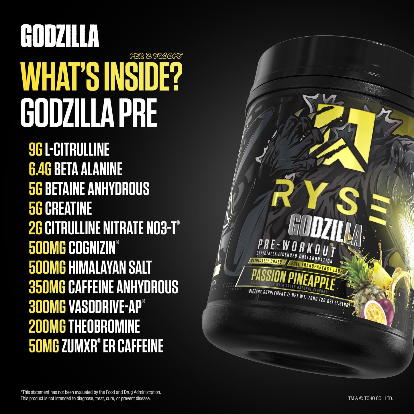 RYSE Godzilla X Noel Deyzel Pre Workout Powder - Monsterberry Lime - 400mg Caffeine, High Stim Pre-Workout for Men & Women with Citrulline & Beta Alanine - Energy, Pump & Focus - 20/40 Servings