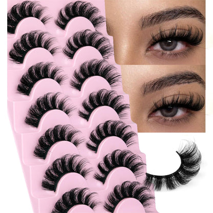 Mink Lashes Fluffy Wispy Lashes Natural Look 3D False Eyelashes D Curl Russian Strip Lashes 7 Pairs Short Fake Eyelash Pack by EYDEVRO EYDEVRO