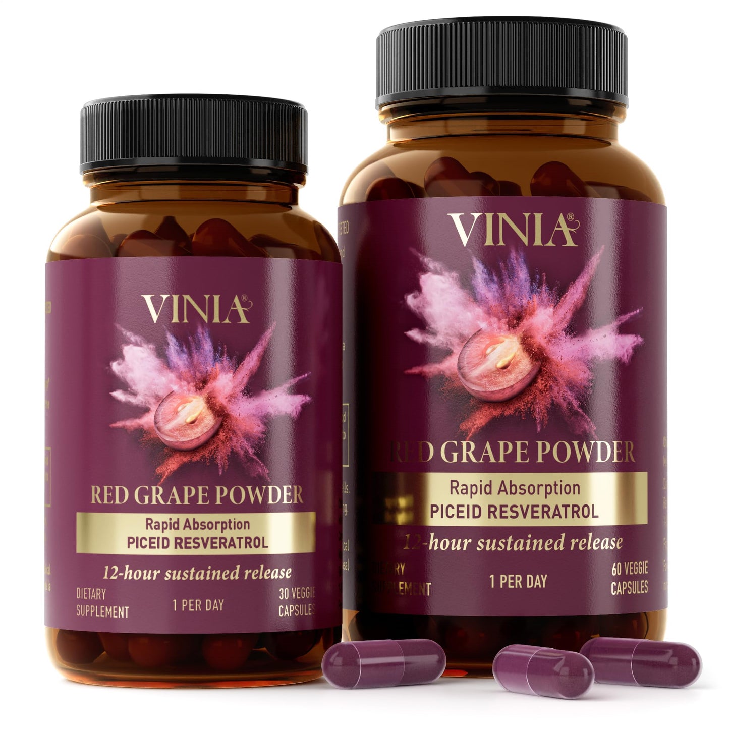 VINIA Piceid Resveratrol Supplement Capsules. Increases Blood Flow and Nitric Oxide. Blood Pressure and Heart Health Support VINIA