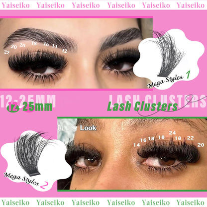 Yaiseiko Lash Clusters Kit 100D+200D Thick Volume Eyelash Clusters Kit 12-25mm Wispy Individual Lashes D Curl Long Cluster with Lash Bond and Seal Waterproof DIY Lash Extension Kit(KIT-280PCS) Yaiseiko