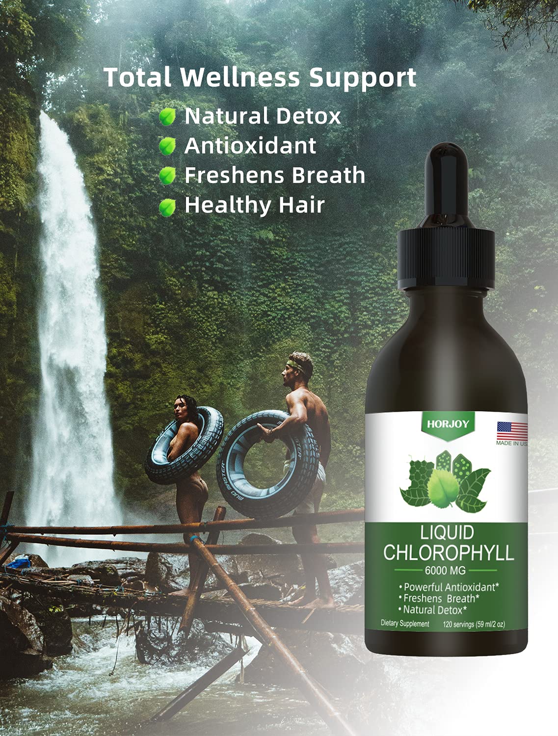 Chlorophyll Liquid Drops - 100% Natural Energy Booster and Immune Support - Internal Deodorant and Detox - Altitude Sickness Relief - Fast Absorption Horjoy