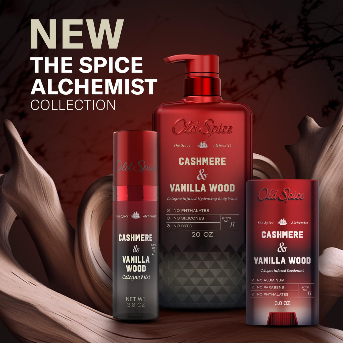 Old Spice Body Wash for Men, The Spice Alchemist Collection, 24/7 Cologne Infused Hydration, No Trade Off Formula, Free of Phthalates Silicones & Dyes, Cashmere + Vanilla Wood Scent, 20 oz Old Spice